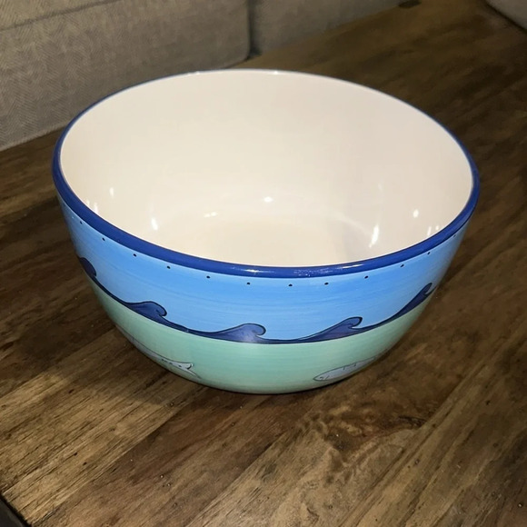 KIC Brushes Hand Painted Earthenware K.I.C. 10” Large Serving Salad Bowl - Picture 5 of 15